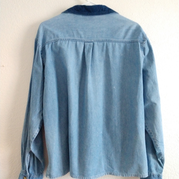 FLAWED Vintage Denim Shirt Embroidered Leaves by Casey & Max Large Chest 44" - Picture 6 of 6